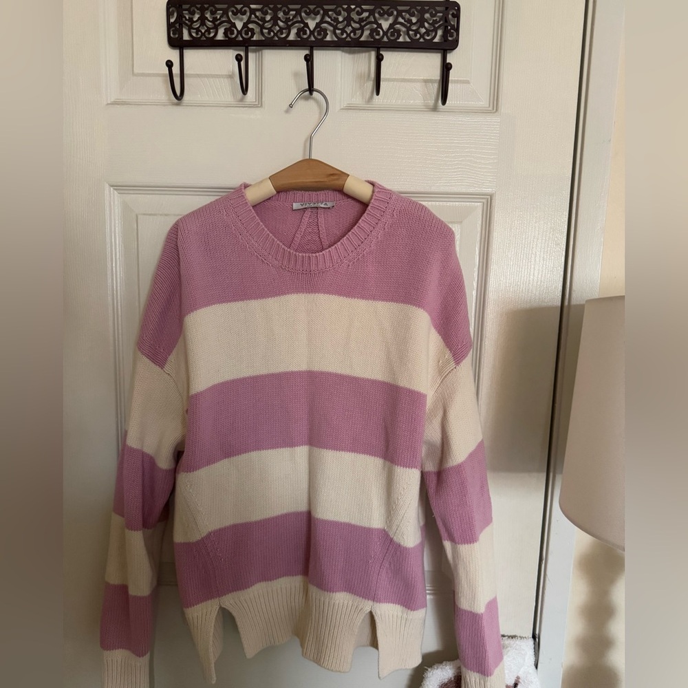 VIVETTA Stripped Purple & White Knit Off the Shoulder Wool Sweater Size 38